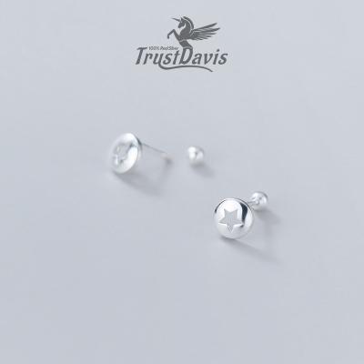 China Real 925 Sterling Silver Cute Fine Jewelry DB122 Stud Earring Sweet Satr Mini Screw Beads For Daughter Hollow Girls Women for sale