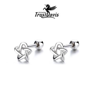 China TrustDavis TRENDY Cute Star Stud Earrings Screw Beads For Women Girls Baby Real 925 Sterling Silver Fashion Jewelry L293 for sale