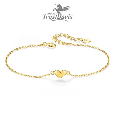 China TrustDavis CLASSIC Chain Bracelet 100% 925 Sterling Silver Simple Heart Stick For Women Fashion Charm 14K Gold Party Gift Jewelry L111 for sale