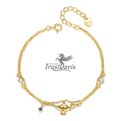 China Real Sterling Silver Little Lamp Zircon pendant bracelet from TrustDavis 100% 925 CLASSIC for women gold plated fashion party jewelry L121 for sale