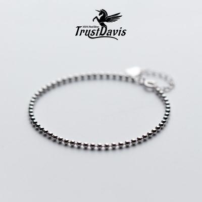 China TrustDavis CLASSIC 925 Sterling Silver Bracelet Charm Round Bead Minimalist Bracelet Fashion Jewelry For Woman Man Trendy Gift F329 for sale