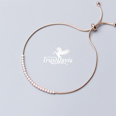 China TrustDavis 2mm Zircon Snake Chain Bracelet CLASSIC Minimalist Fashion Jewelry For Woman 925 Sterling Silver Bracelet Gift F326 for sale