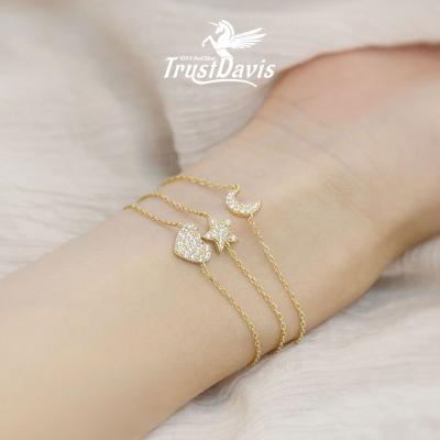 China TrustDavis CLASSIC Charm Star Moon Heart Minimalist Three Layer Bracelet Fashion Jewelry For Woman 925 Sterling Silver Bracelet L310 for sale