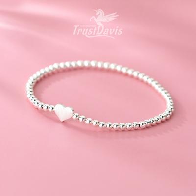 China TrustDavis Authentic 925 Sterling Silver Bracelet Fashion Minimalist Heart Beads Bracelet For Women Party Trendy Jewelry F456 for sale