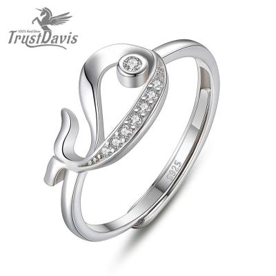 China TrustDavis Ring Women Exquisite Hollow Fashion Adjustable Jewelry L210 Real 925 Sterling Silver Ring Cute Animal Dolphin FASHIONABLE Whale for sale