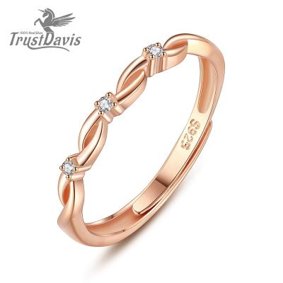 China TrustDavis TRENDY Real 925 Sterling Silver Ring Minimalist Zircon Ring Adjustable Ring for Women Engagement Wedding Fine Jewelry L217 for sale