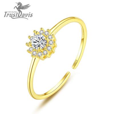 China Vintage TrustDavis 925 Sterling Silver Ring Sunflower With CZ Adjustable Zircon Ring For Women Wedding Anniversary Jewelry L232 for sale