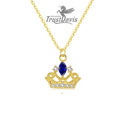 China Trustdavis Romantic 925 Sterling Silver 14K Gold Color Plated Crown Crystal Pendant Clavicle Chain Necklace Women Party Fine Jewelry L031 for sale