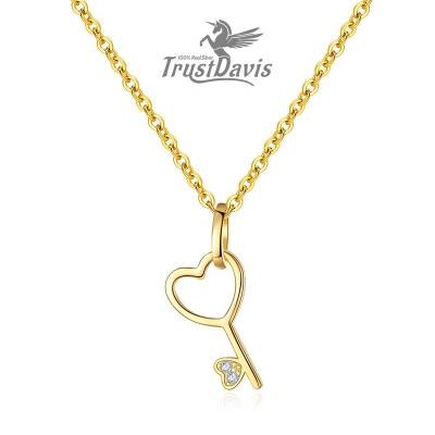 China Trustdavis Romantic 925 Sterling Silver 14K Gold Plated Hear Key Zircon Clavicle Chain Necklace Dangle Women Party Jewelry Gift L106 for sale