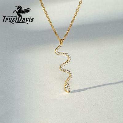 China TrustDavis TRENDY 2021 New 925 Sterling Silver Necklace Long Snake with Zircon Pendant Necklace for Women Light Luxury Jewelry L318 for sale