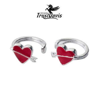 China Real 925 Sterling Silver Red Heart Arrow Hiphop TrustDavis Clip On Earrings Ear Cuff For Girls Women Trendy No Piercing Jewelry F150 for sale