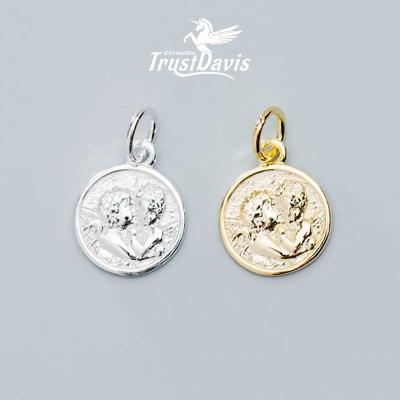 China CLASSIC TrustDavis Sterling Silver Jewelry Gold Plated 925 Silver Coin Charm DIY Necklace Pendant For Women Fashion Fine Jewelry G002 for sale