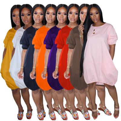 China 2021 fashion breathable casual outfits bubble skirt T-shirt lantern plus size skirt set short sleeve women clothing dressesses for sale