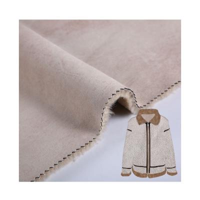 China Sustainable New Custom Polyester Hot Peach Finished Bonded Gold Foil Wool Blended Fabric For Clothing for sale