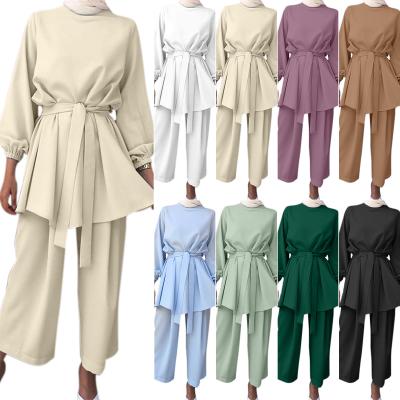 China Modest Muslimah Styling 2021 Hot Selling Dubai Turkey Women Arabic Islamic Muslim Clothing Two Piece Sets for sale