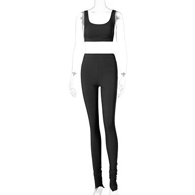 China 2021 Casual Sleeveless Sport Women's Yoga Suit Solid Color Breathable Two Pieces Yoga Suit for sale