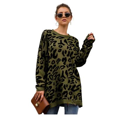 China 2021 Autumn Winter Clothing Leopard Print Crew Neck Breathable Ladies Plus Size Women's Knitted Sweater for sale