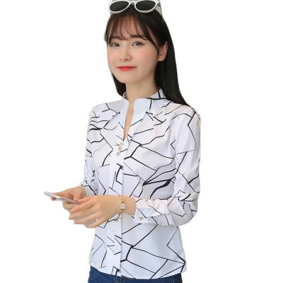 China Long Viable Long Sleeve Loose Sleeve Blouse Collar Stand Stripe White Female Soft Casual Shirt for sale