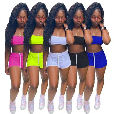 China 2021 new fashion 5 color workable tube women's short pants women's top two-piece set sportswear for sale