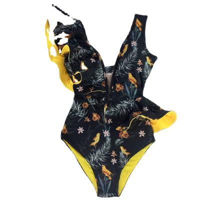 China Solid One Piece One Piece Ruffle One Of The Lasting 2021 Popular Printed Swimsuit Women for sale