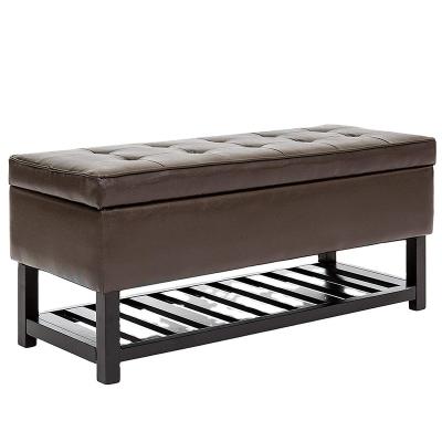 China Storage Ottoman Bench With Storage Shoe And Open Bottom Shelf For Shoe Rack Faux Leather Living Room Furniture Modern Rectangle for sale