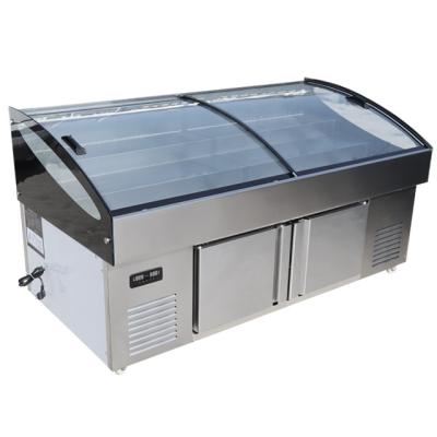 China Double - Temperature New Style Energy Saving Commercial BBQ Chest Refrigerator For Restaurant Frozen Meat With Customized Size Sliding And Glass Door for sale