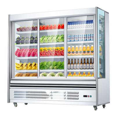 China Single-temperature hot sale commercial display refrigerator used for refrigerating vegetable and fruit with air curtain and glass door for sale