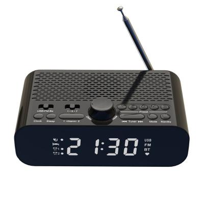 China Retro PORTABLE Portable Led Display Bedside Alarm Clock Radio With BT Speaker Fm Clock Radio for sale