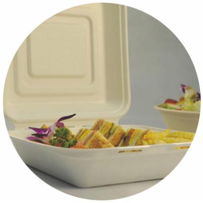 China BIO-DEGRADABLE BAGASSE CLAMSHELL, FIRM AND PRETTY, DOUBLE LOCK DESIGN, WITH LID/COVER, LUNCH BOX for sale