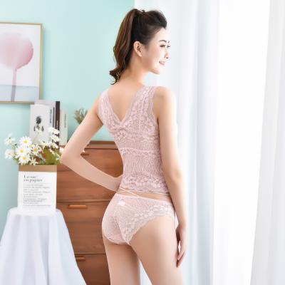 China New Design Women Long Vest Style Bra Crop Top Breathable Stretch Panties Transparent QUICK DRY Lace Two Piece Set Briefs for sale