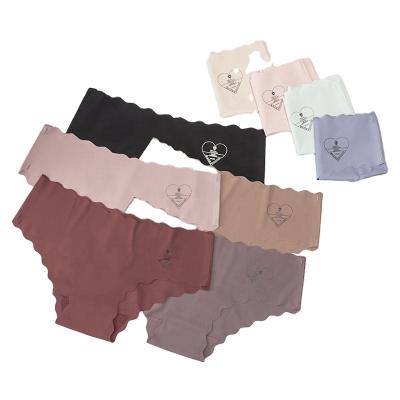 China Manufacturer Breathable Pure Color Comfortable Low Rise Girl Slimming Ice Silk Briefs Women One Piece Panties With Wavy Edge for sale