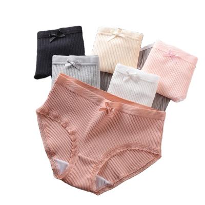 China Wholesale Breathable One-Piece Pure Cotton Medium Waist Comfortable Women Underpants Female Student Briefs Lace Up Bow Panties for sale