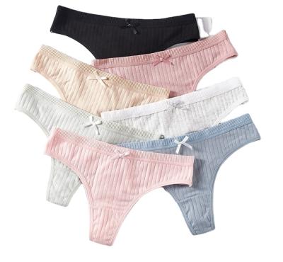 China Low-rise g-string ladies hippie panties women sport seamless pure cotton antibacterial high quality elastic with bow for sale