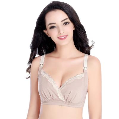 China New Style Breathable No Lace Adjustable Plus Large Size Open Strap Steel Front Button Rims Breastfeeding Nursing Bra for sale