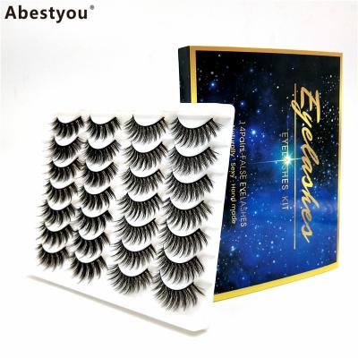 China Abestyou 14pairs Natural Long Eyelashes In Each Tray Thin Strip Lashes Full Stripe Faux Mink Lashes Mixed Packed With Color Box Packaging for sale