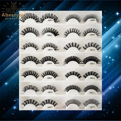 China Abestyou new14styles 10-15mm length 3d faux mink russian full volume lashes different strip packing wholesale natural thin eyelashes for sale