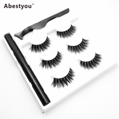 China Glow in the dark Abestyou magic eyeliner set with 3 pair false eyelashes and tweezers for personal make up tools for sale