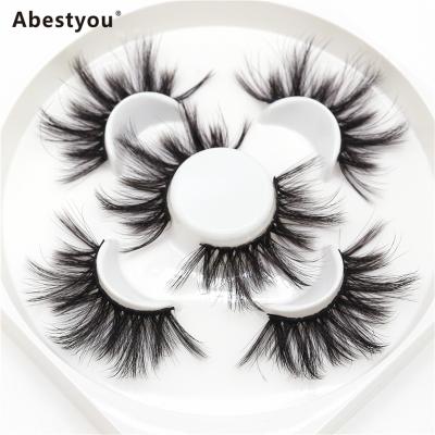 China Feather Abestyou New 3Pair In One False 8D Mink Lashes 25mm Long Lashes With Tray Packing Lash Book Good Quality Round Eyelashes for sale