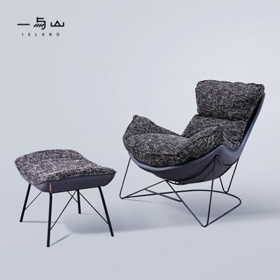 China America Style Design Vintage Fabric Reclining Armrest Sofa Chair With Metal Legs And Stool For Home Living Room for sale