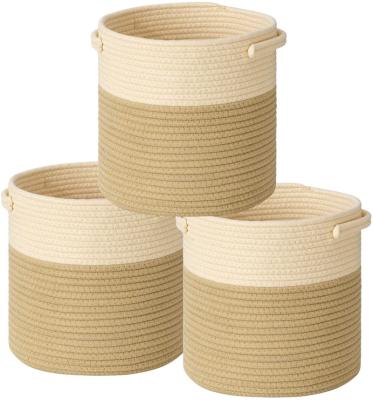 China QJMAX Folding 3 Packs Cotton Rope Storage Basket Decorative Baskets For Toys Bin for sale