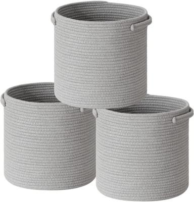 China QJMAX Folding 3 Pack Durable Cotton Rope Storage Round Woven Baskets for sale