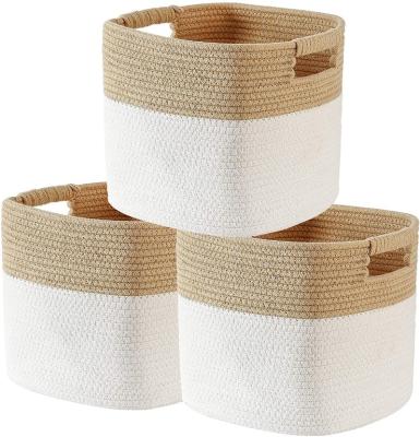 China QJMAX Folding Set Of 3 Decorative Cotton Rope Storage Baskets Basket With Handles For Organizing Toy for sale