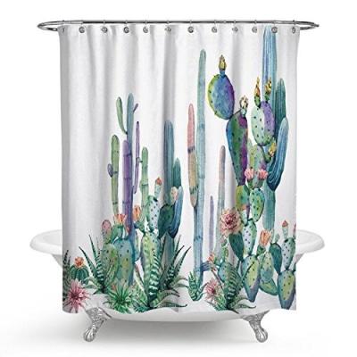 China QJMAX Sustainable High Quality Polyester Nordic Style Cactus Printing Shower Curtain for sale