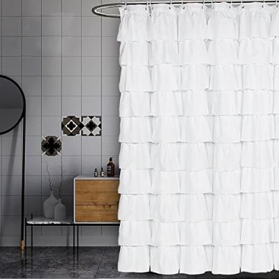 China QIMAX Amazon Volens Sustainable Fabric White Ruffle Shower Curtain for sale