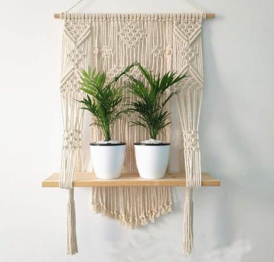 China QJMAX Foldable/Eco-friendly Shelf Boho Rope Plant Hanging Pot Holder For Wall Decoration Macrame Plant Hangers for sale