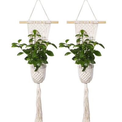 China QJMAX 2 Pcs Foldable/Eco-friendly Planter Basket Flower Pot Holder Cotton Rope Macrame Plant Indoor Hanging Hangers for sale