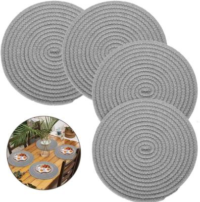 China QJMAX Sustainable Weave Place Mats 4 Piece Round Table Cotton Cord Heat Resistant Mats For Kitchen for sale