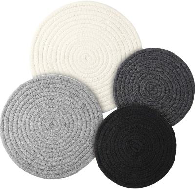 China QJMAX Viable 4 Piece Woven Weave Round Cotton Rope Wire Pod Tripods Dish Tripod Cup Coaster for sale