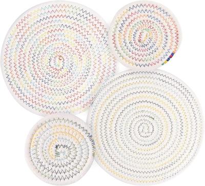 China QJMAX SUSTAINABLE 4 Pieces Cotton Rope Weave Wire Round Pod Potholders Coaster for sale