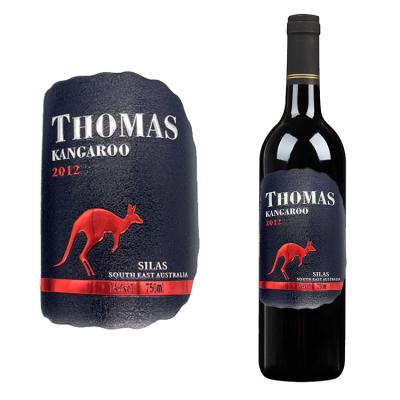 China Waterproof High Quality Customizable Thin Embossed Foil Stamping Metallic Kangaroo Red Wine Wine Label for sale